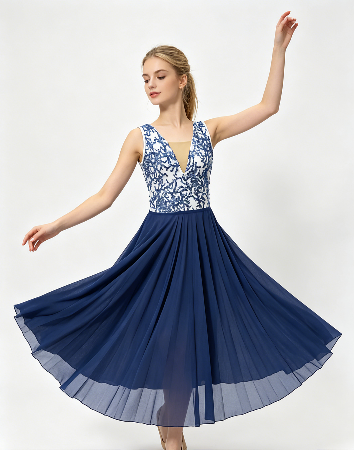 Odette Blue Stage Dance Dress — full front view