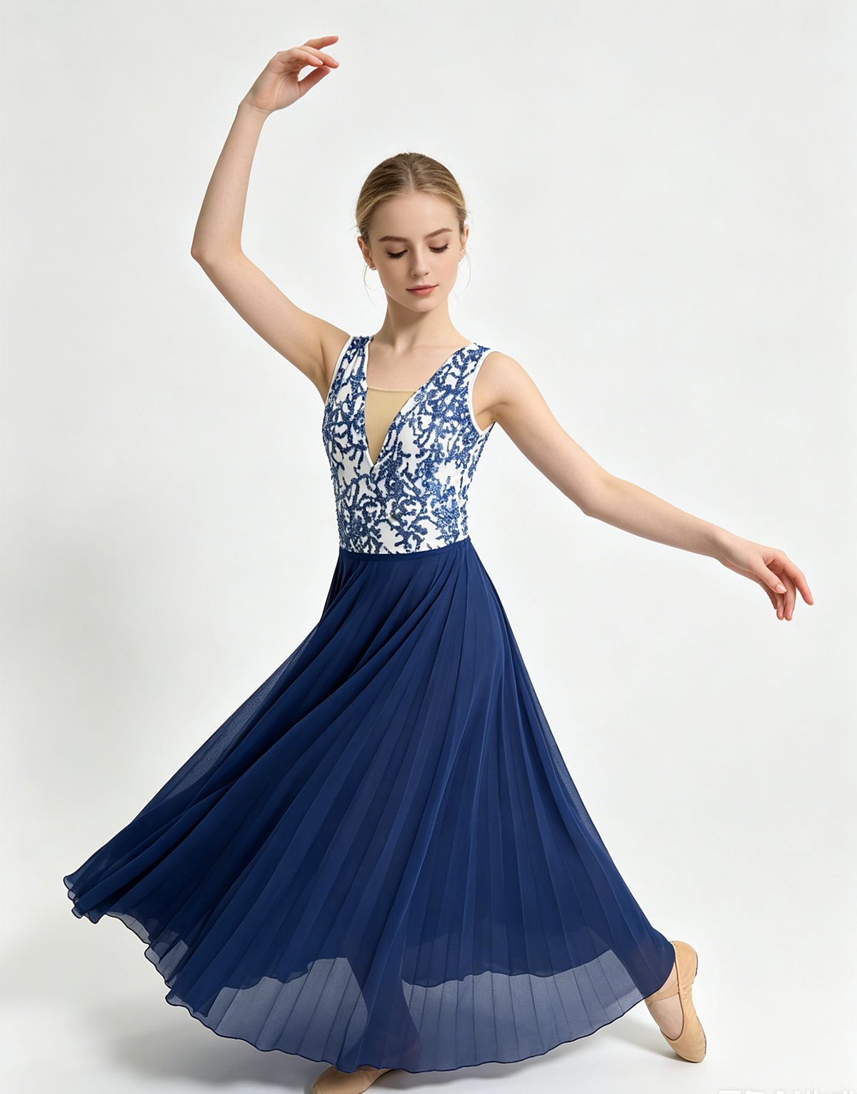 Odette Blue Stage Dance Dress — front movement view